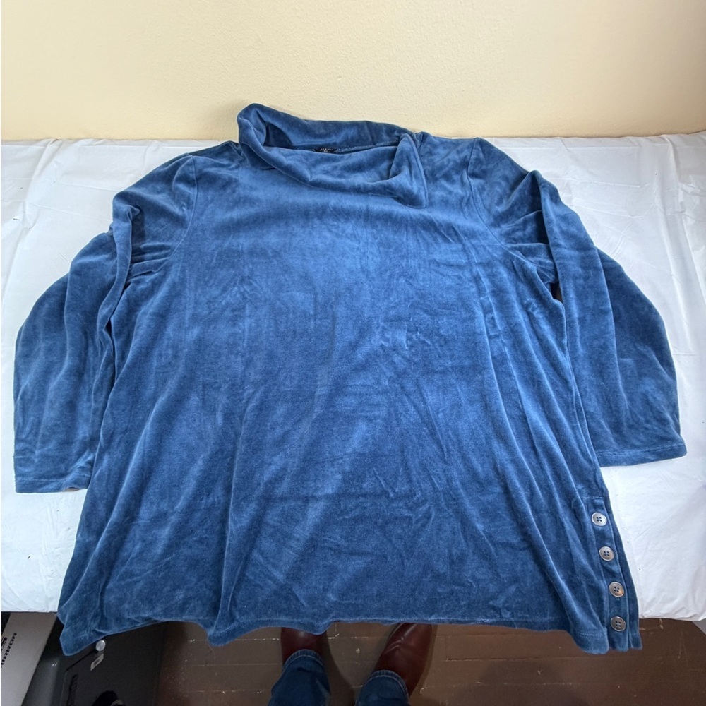 Talbots Blue Velour Cowl‎ Neck Sweater